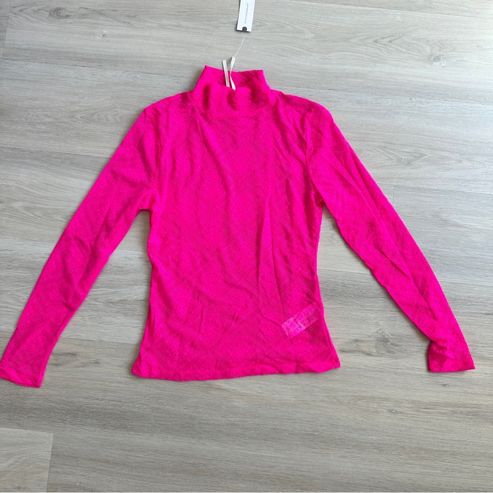 Anthropologie Fuchsia pink lace Long Sleeve Turtleneck size small